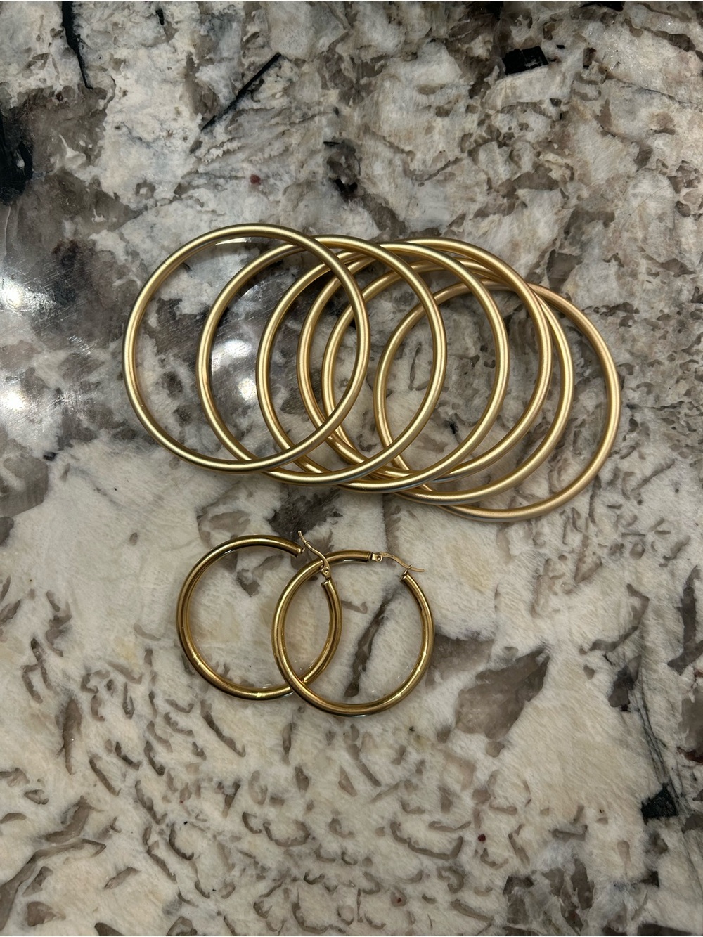 Gold Hoop Earrings and Bangle Bracelets - Classic Women Jewelry